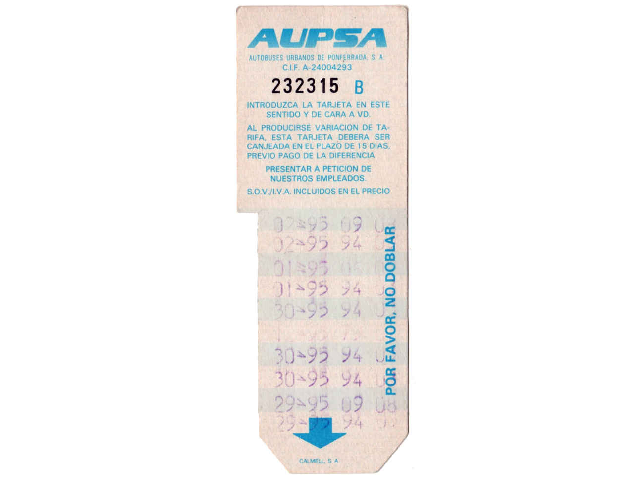 Tarjeta bonobús de cartón de AUPSA